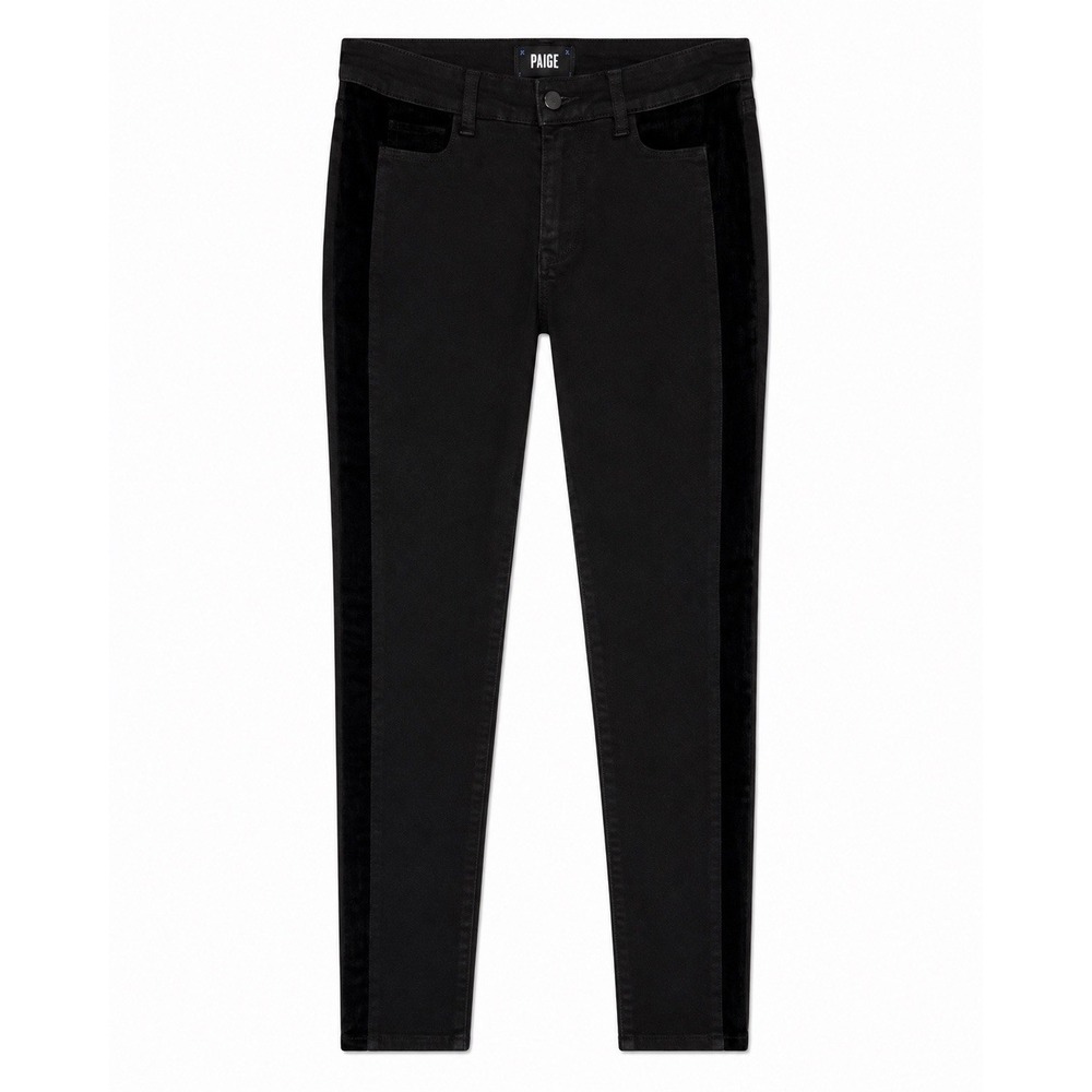 PAIGE Hoxton Ultra Skinny Jeans Black‎ Velvet Tuxedo Stripe High Rise 26
